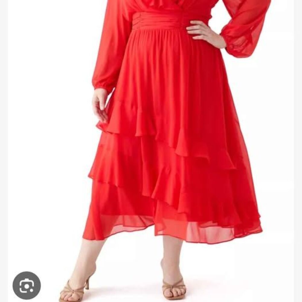 Maison Tara Solid Chiffon Fit and Flare Dress